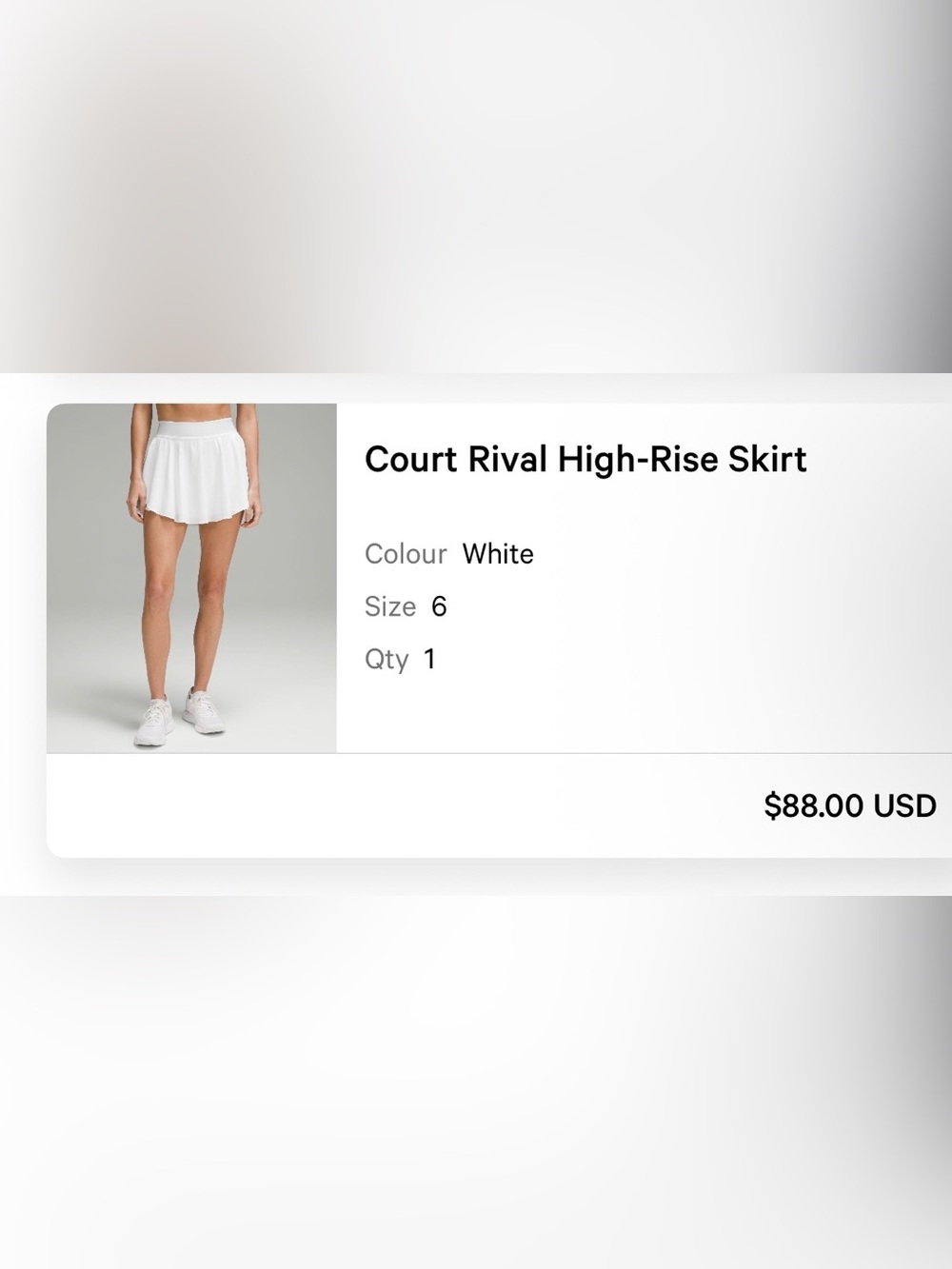 Lululemon Court Rival High Rise Athletic Skirt Skort, White, Size 6